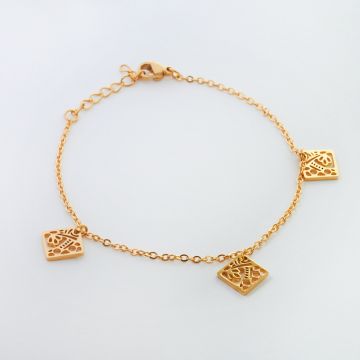 Bransoletka ze stali chirurgicznej z kwadratem ażurowym w kolorze złotym 19,5cm Bransoletka ze stali chirurgicznej z kwadratem ażurowym w kolorze złotym 19,5cm