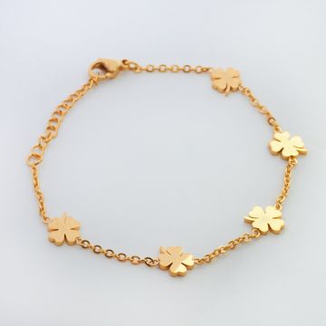 Bransoletka ze stali chirurgicznej z koniczynkami w kolorze złotym 19cm Bransoletka ze stali chirurgicznej z koniczynkami w kolorze złotym 19cm