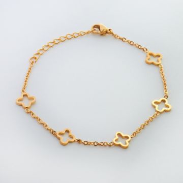 Bransoletka ze stali chirurgicznej z kwiatkami w kolorze złotym 18,5cm Bransoletka ze stali chirurgicznej z kwiatkami w kolorze złotym 18,5cm