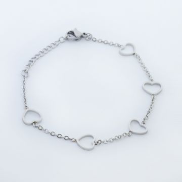 Bransoletka ze stali chirurgicznej z sercami w kolorze srebrnym 18cm Bransoletka ze stali chirurgicznej z sercami w kolorze srebrnym 18cm