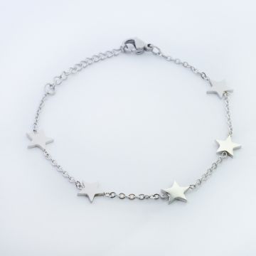Bransoletka ze stali chirurgicznej z gwiazdkami w kolorze srebrnym 18,5cm Bransoletka ze stali chirurgicznej z gwiazdkami w kolorze srebrnym 18,5cm