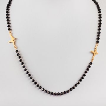 Naszyjnik ze stali chirurgicznej z linią życia i czarnymi kryształami w kolorze złotym 50,5cm