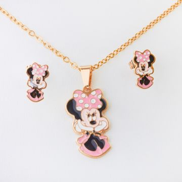 Komplet biżuterii z myszką Minnie ze stali chirurgicznej w kolorze złotym 45cm Komplet biżuterii z myszką Minnie ze stali chirurgicznej w kolorze złotym 45cm
