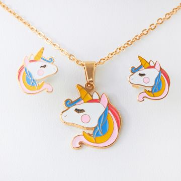 Komplet biżuterii z jednorożcem ze stali chirurgicznej w kolorze złotym 45cm Komplet biżuterii z jednorożcem ze stali chirurgicznej w kolorze złotym 45cm