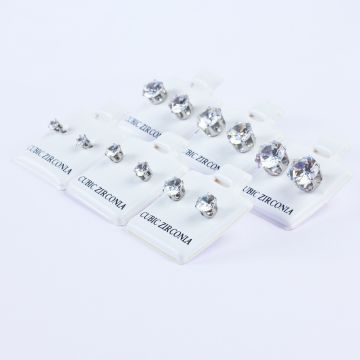 Zestaw kolczyków ze stali chirurgicznej z cyrkonią okrągłe ( 6 rozmiarów) w kolorze srebrnym 3-8mm