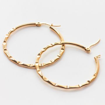 Kolczyki koła ze stali chirurgicznej gniecione w kolorze złotym 40mm