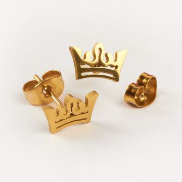 Kolczyki ze stali chirurgicznej korona w kolorze złotym 9,3x6mm