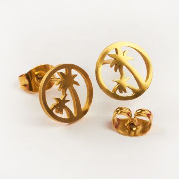 Kolczyki ze stali chirurgicznej palmy w kolorze złotym 9,5mm