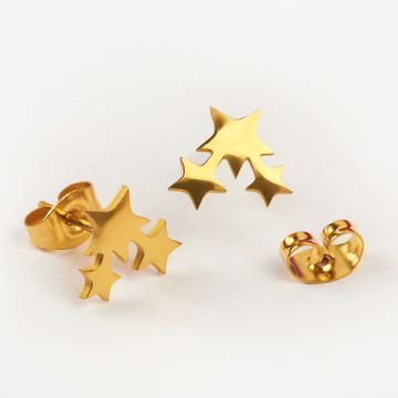 Kolczyki ze stali chirurgicznej trzy gwiazdki w kolorze złotym 9,8x8,4mm Kolczyki ze stali chirurgicznej trzy gwiazdki w kolorze złotym 9,8x8,4mm