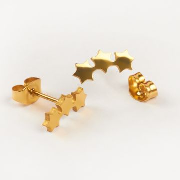 Kolczyki ze stali chirurgicznej trzy gwiazdki w kolorze złotym 11,7x5mm Kolczyki ze stali chirurgicznej trzy gwiazdki w kolorze złotym 11,7x5mm
