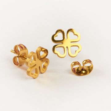 Kolczyki ze stali chirurgicznej koniczynka wycięta w kolorze złotym 8,5mm