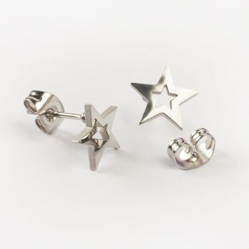 Kolczyki ze stali chirurgicznej gwiazdka w kolorze srebrnym 9,2x8,8mm