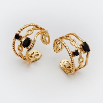 Pierścionek ze stali chirurgicznej z onyksem w kolorze złotym 19mm