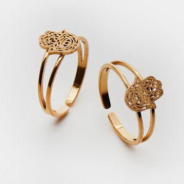 Pierścionek regulowany ze stali chirurgicznej z ręką fatimy w kolorze złotym 20mm