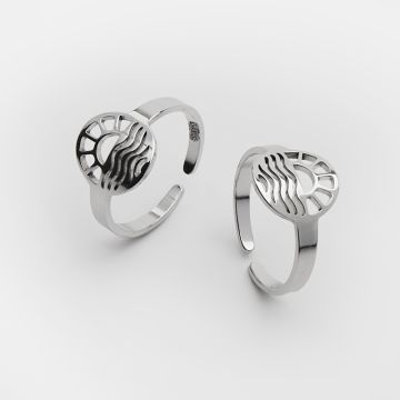 Pierścionek regulowany ze stali chirurgicznej z słońcem i falami w kolorze srebrnym 20mm