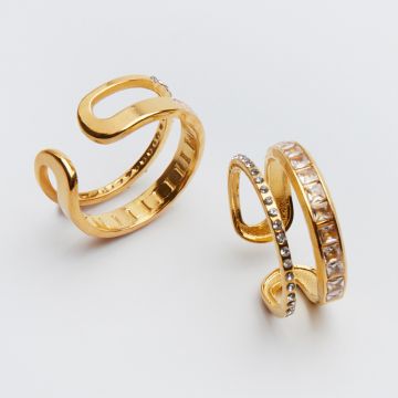 Pierścionek regulowany ze stali chirurgicznej z cyrkoniami w kolorze złotym 20mm PVD