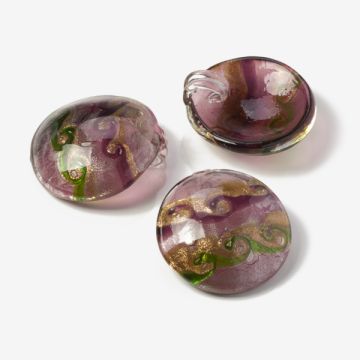 Zawieszka szkło weneckie koło z oczkiem fale fioletowo-zielone 48mm