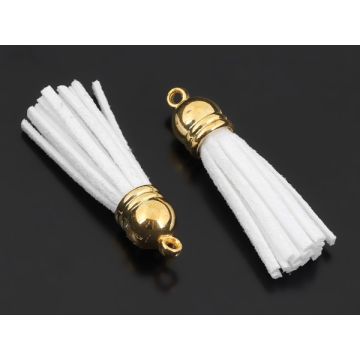 Chwost z rzemienia zamszowego w złotym okuciu biały 4cm