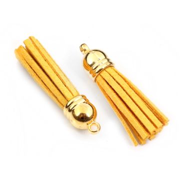 Chwost z rzemienia zamszowego w złotym okuciu żółty 4cm