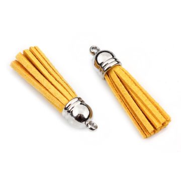 Chwost z rzemienia zamszowego w srebrnym okuciu żółty 4cm