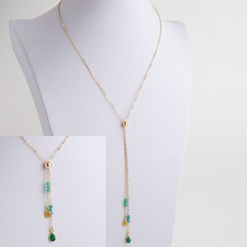 Regulowany naszyjnik z kocim okiem i zielonym onyksem