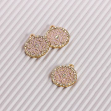 Zawieszka emaliowana ornament z kryształkami różowy 15mm