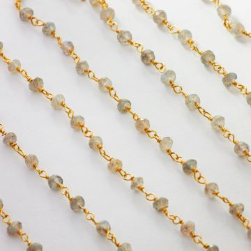 Srebrny łańcuch z labradorytem AG925 pozłacany 3x2mm