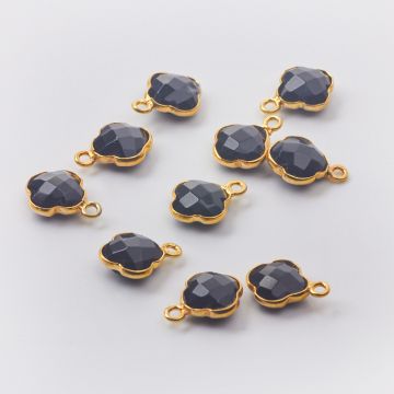 Zawieszka onyks koniczyna marokańska fasetowana w okuciu AG925 pozłacana 8,5mm