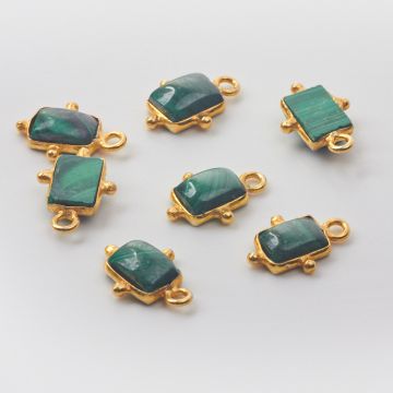Zawieszka malachit gładki prostokąt w okuciu AG925 pozłacany 6x4mm Zawieszka malachit gładki prostokąt w okuciu AG925 pozłacany 6x4mm