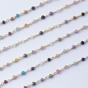 Łańcuch srebrny AG925 pozłacany z kamieniami mix 2mm