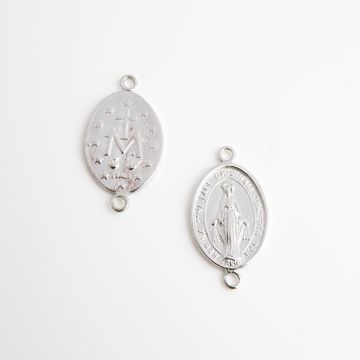 Srebrny łącznik Matka Boska z dwoma oczkami AG925 24x13mm