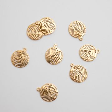 Srebrna zawieszka liść palmowy ażurowa, 925, pozłacana 14mm