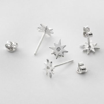 Kolczyki róża wiatrów z cyrkonią z barankami srebrny 8 mm