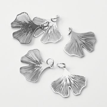 Zawieszka ze stali chirurgicznej liść miłorzębu do naszyjników w kolorze srebrnym 18mm