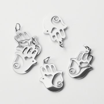 Zawieszka ze stali chirurgicznej ręka fatimy ze skrzydełkiem do naszyjników w kolorze srebrnym 22mm