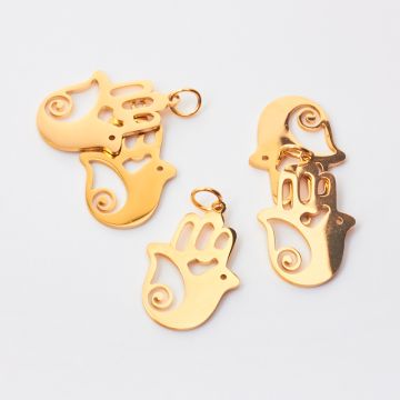 Zawieszka ze stali chirurgicznej ręka fatimy ze skrzydełkiem do naszyjników w kolorze złotym 22mm