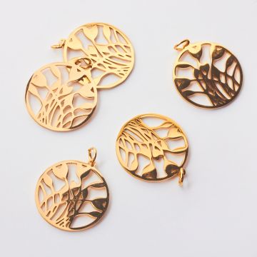 Zawieszka ze stali chirurgicznej tulipany w kółku do naszyjników w kolorze złotym 22mm