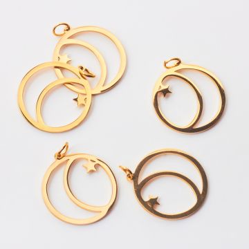 Zawieszka ze stali chirurgicznej księżyc i gwiazdka w kółku do naszyjników w kolorze złotym 22mm