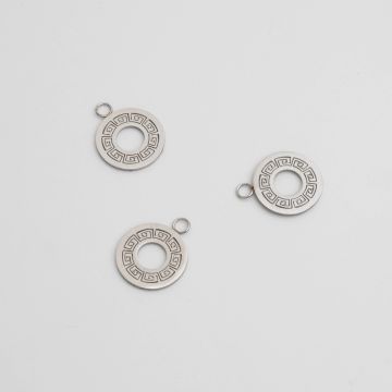 Zawieszka ze stali chirurgicznej rozeta w stylu greckim w kolorze srebrnym 15mm