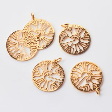 Zawieszka ze stali chirurgicznej koło azteckie do naszyjników w kolorze złotym 22mm