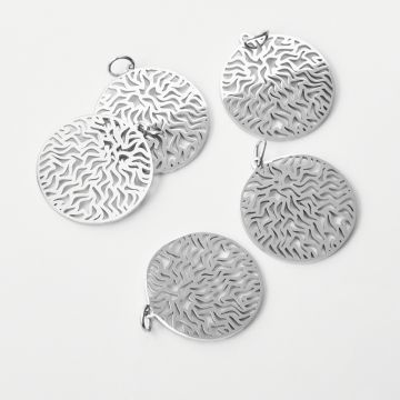 Zawieszka ze stali chirurgicznej koło ze wzorkami do naszyjników w kolorze srebrnym 22mm