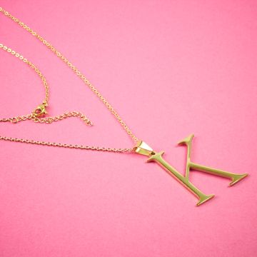 Naszyjnik ze stali chirurgicznej z literką K w kolorze złotym 44cm Naszyjnik ze stali chirurgicznej z literką K w kolorze złotym 44cm