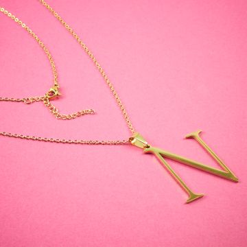 Naszyjnik ze stali chirurgicznej z literką N w kolorze złotym 44cm Naszyjnik ze stali chirurgicznej z literką N w kolorze złotym 44cm