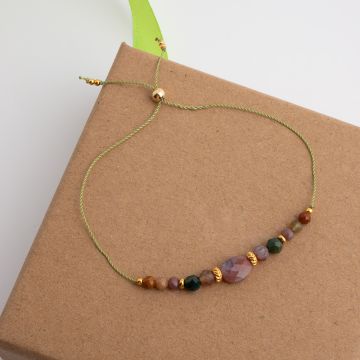 Bransoletka na nici z agatem indyjskim i elementami stali chirurgicznej