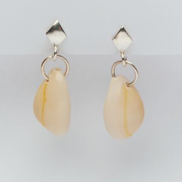 Kolczyki z muszlą kauri na srebrnych sztyftach