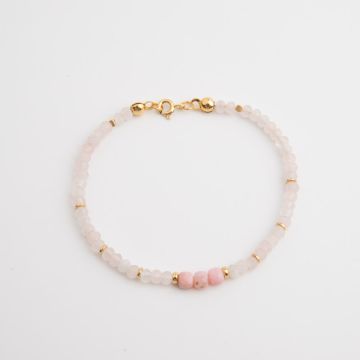 Bransoletka z opalu różowego i kryształu górskiego ze złoconym srebrem