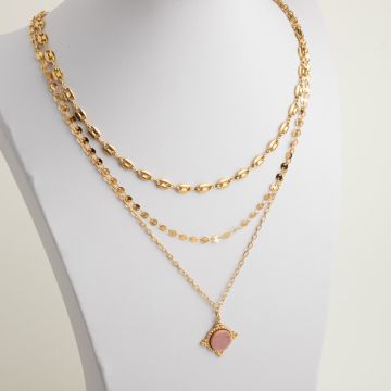 Warstwowy naszyjnik ze stali chirurgicznej z zawieszką z rodonitem