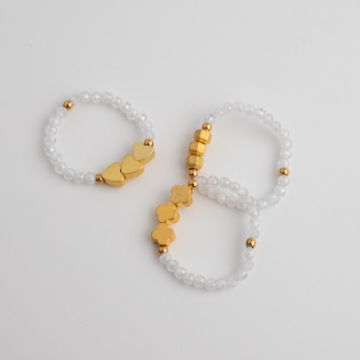 Zestaw pierścionków na gumce z cyrkoniami i hematytem