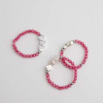 Zestaw pierścionków na gumce z cyrkoniami i hematytem