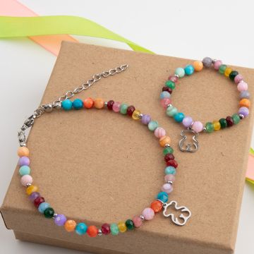 Komplet bransoletek z kolorowych kuleczek z masy perłowej dla mamy i córki